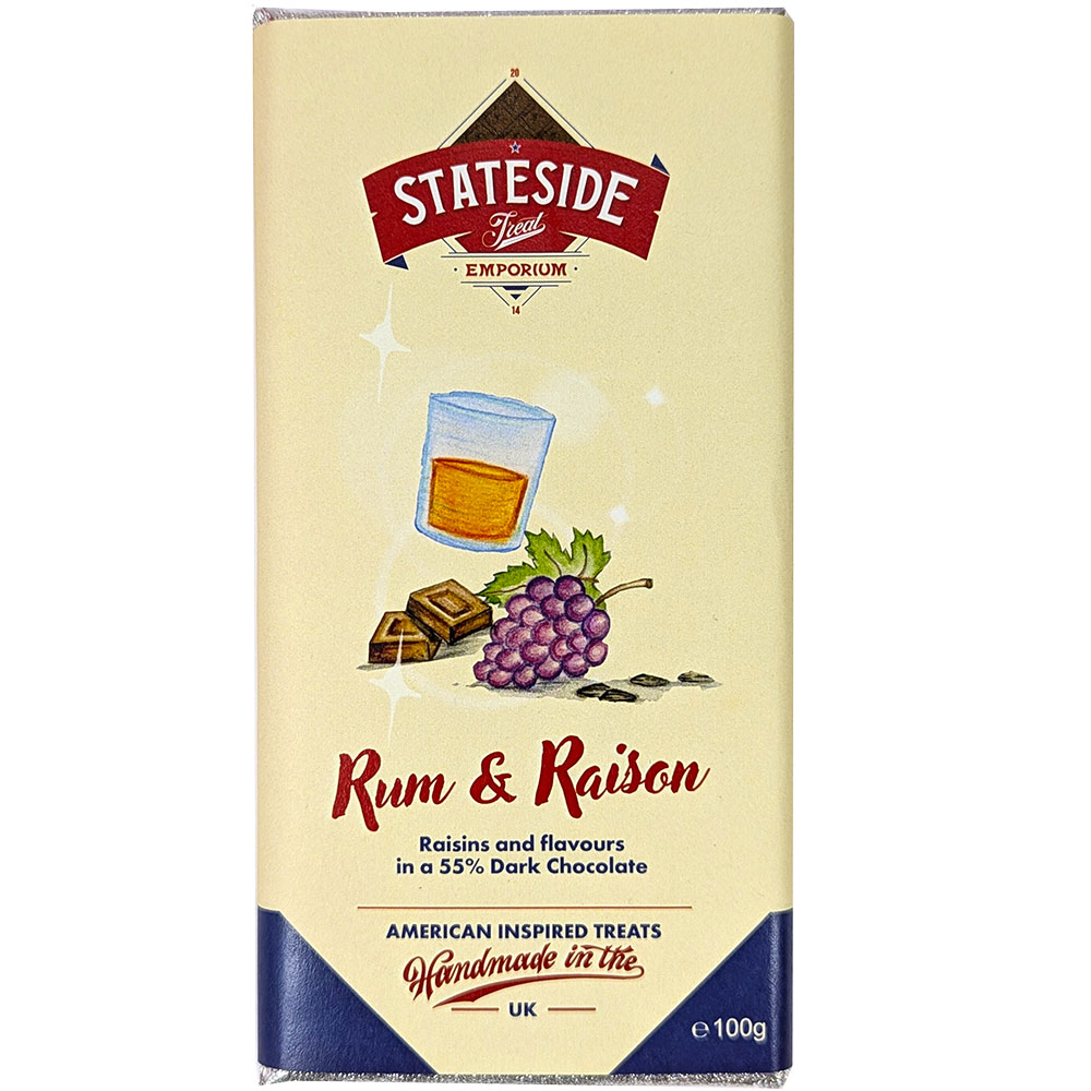 Stateside Rum & Raisin Dark Chocolate Bar 100g